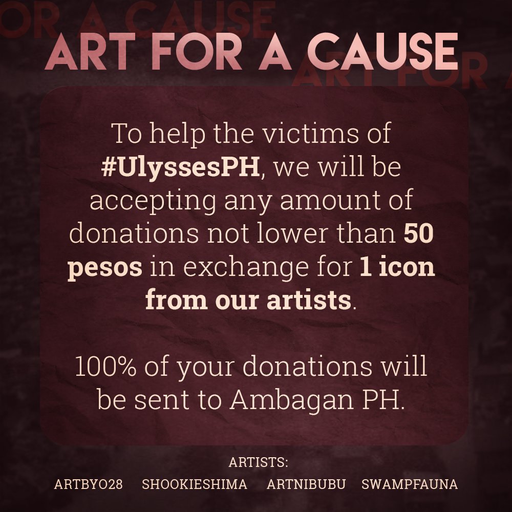 mxyfair's tweet photo. ‼️ [ RTs are appreciated! ] ‼️

To help those who were affected by #UlyssesPH, we decided to open art commissions for a cause! Further details are on the photos below. 

Any help would be gladly appreciated. Your 50 pesos could go a long way! https://t.co/v78CPOYV3F