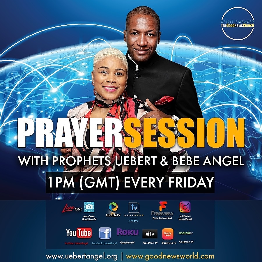UebertAngel's tweet photo. Tune in for our Friday Prayer Session at 1pm GMT. LIVE on all our platforms!!

#goodnewsworld #prayersession https://t.co/1GJHtkz0Zf