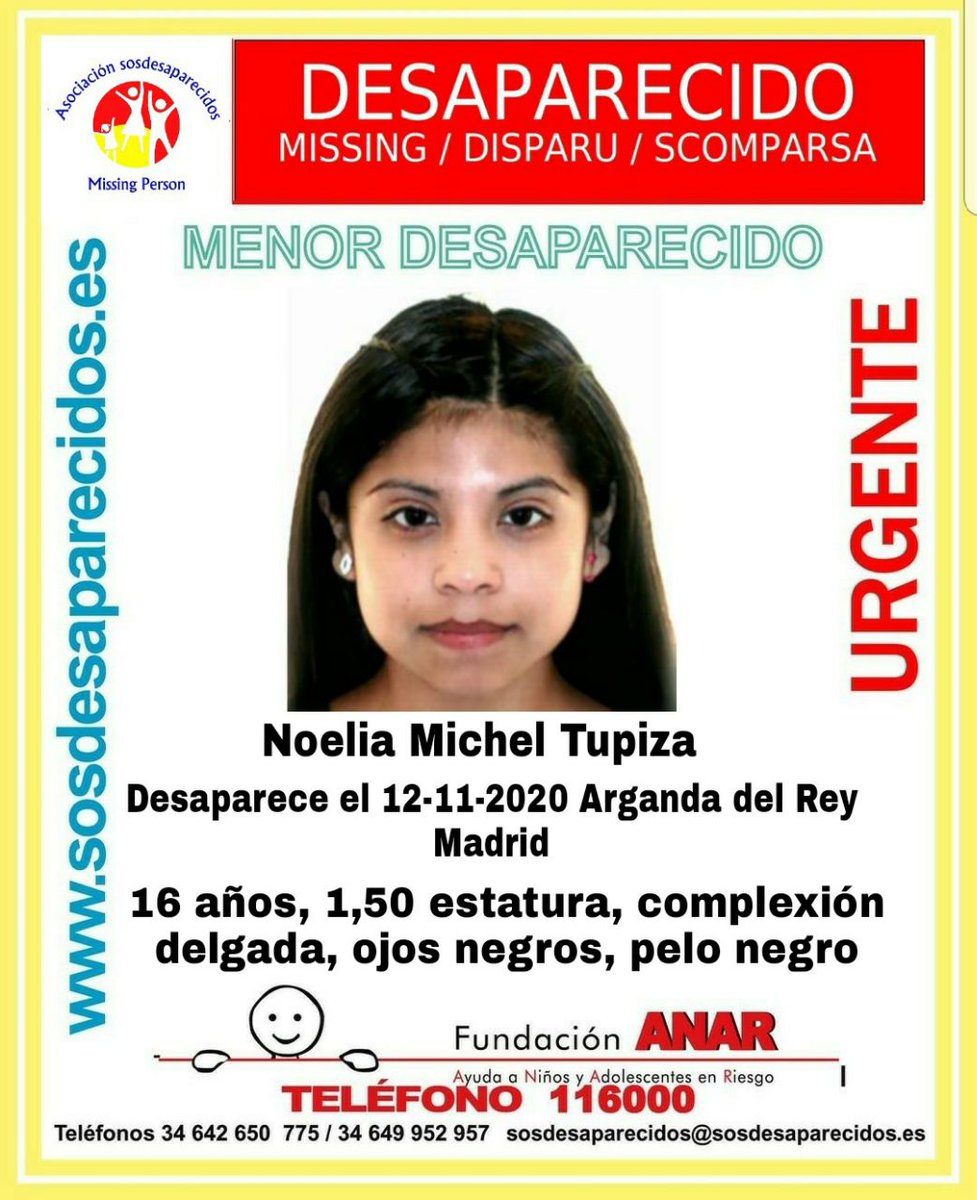 ⚠ URGENTE 🚩

Noelia tiene 16 años y ha desaparecido en #Arganda del Rey (#Madrid)

Si la has visto, por favor, llámanos 📞091, 062, 112

Tu RT no cuesta nada y puede ayudar a encontrarla