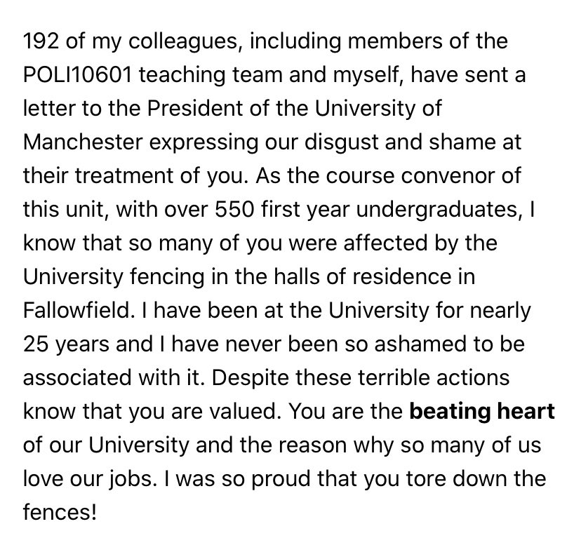 Thank you so much for this message of solidarity from 192 UoM staff. 

As long as staff and students are united we will never be defeated ✊