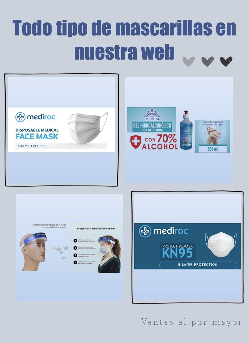 SpainViruterm's tweet photo. Os mostramos todos nuestros productos de la tienda de nuestra web :

▪️Todo tipo de mascarillas 
▪️Pantallas protectoras 
▪️Geles hidroalcoholico

🤫Ventas al por mayor 😉 

🌐Link en la biografía 
#mascarillas #mascarillasreutilizables #mascarillashomologadas #gelhidroalcoholico https://t.co/0vXpvaHRF4