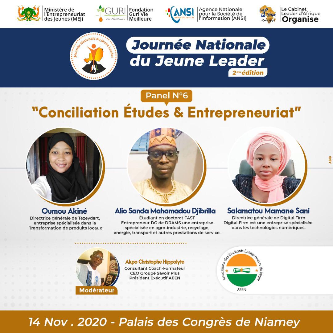 #Niger
#entreprenariat
#resautage
#leadership
#jnjl

A l'occasion de la 2eme édition de la
Journée Nationale du jeune Leader je présenterai un #panel sur le thème "Conciliation Études et Entreprenariat" de 15h35 a 16h20 au Palais du Congrès de Niamey.