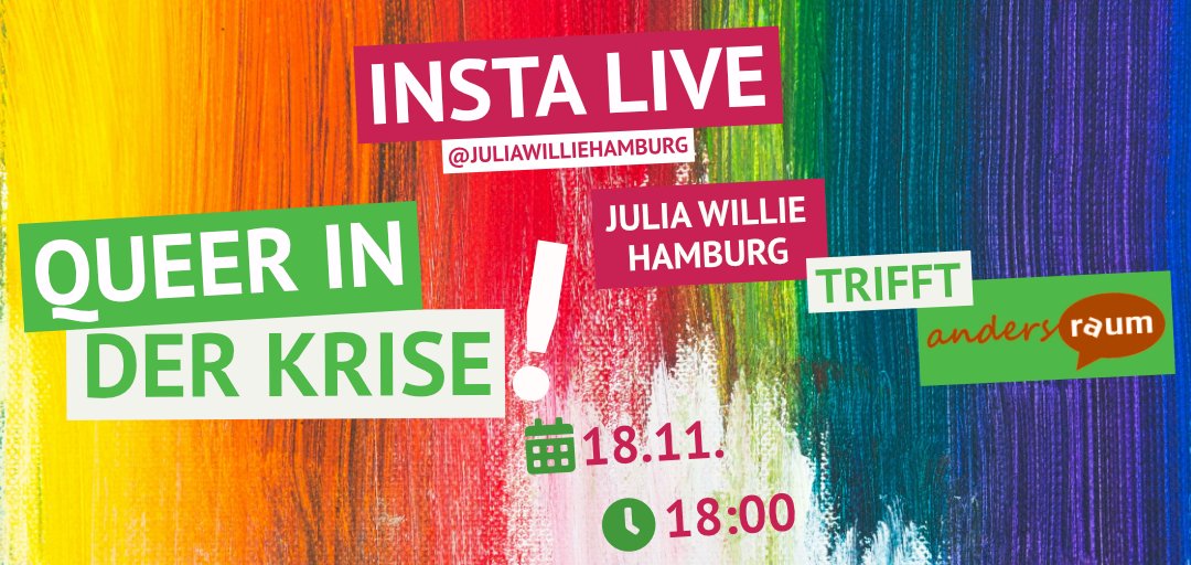 Am kommenden Mittwoch bin ich mit dem <a href="/andersraum/">Andersraum e.V.</a> Hannover live auf Instagram. Es geht um queere Einrichtungen, Beratungsstellen und Zentren und ihre Arbeit in der Krise. #queer #Neuland 🌈