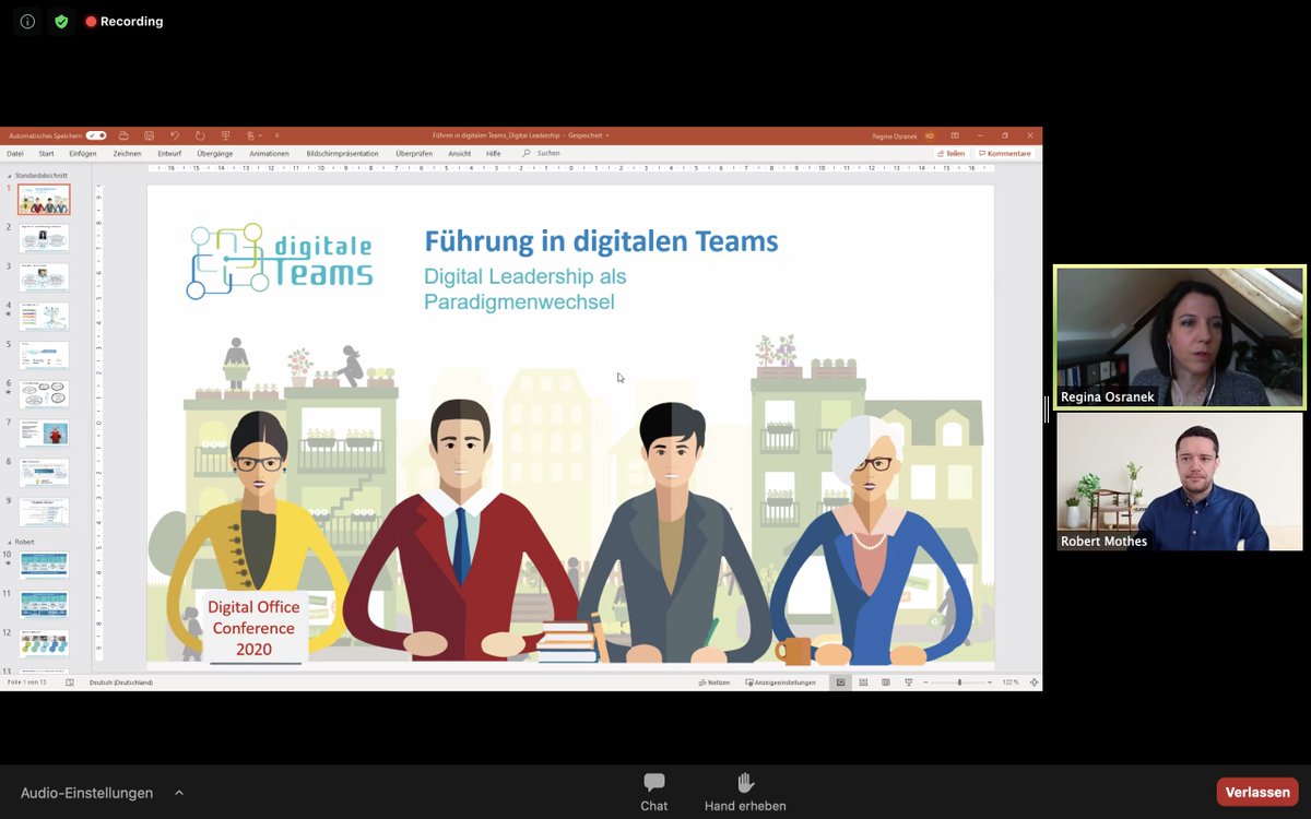 workisfaction's tweet photo. RT @digitaleteams: Unsere Kolleg*innen Regina Osranek vom @Institut_ITA & @moth_rob von @AviloX_Official halten gerade eine Session über #Führung in #digitalenTeams auf der #doc20. Sie zeigen u.a. auf welches Anforderungen an Führung in digitalen Teams… https://t.co/INjOCJk1vJ