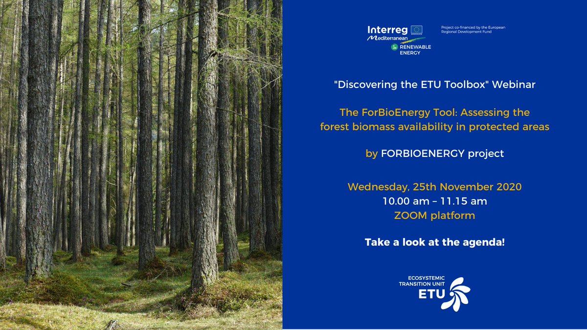 Discover our ETU toolbox! on 25 Nov we present ForBioEnergy, our tool for #biomassenergy production and #forestmanagement. Register to join! renewable-energies.interreg-med.eu/news-events/ne… 

#energy #renewableenergy #energytransition #greenenergy #RES #sustainableforestry #SDGs #SDG15
