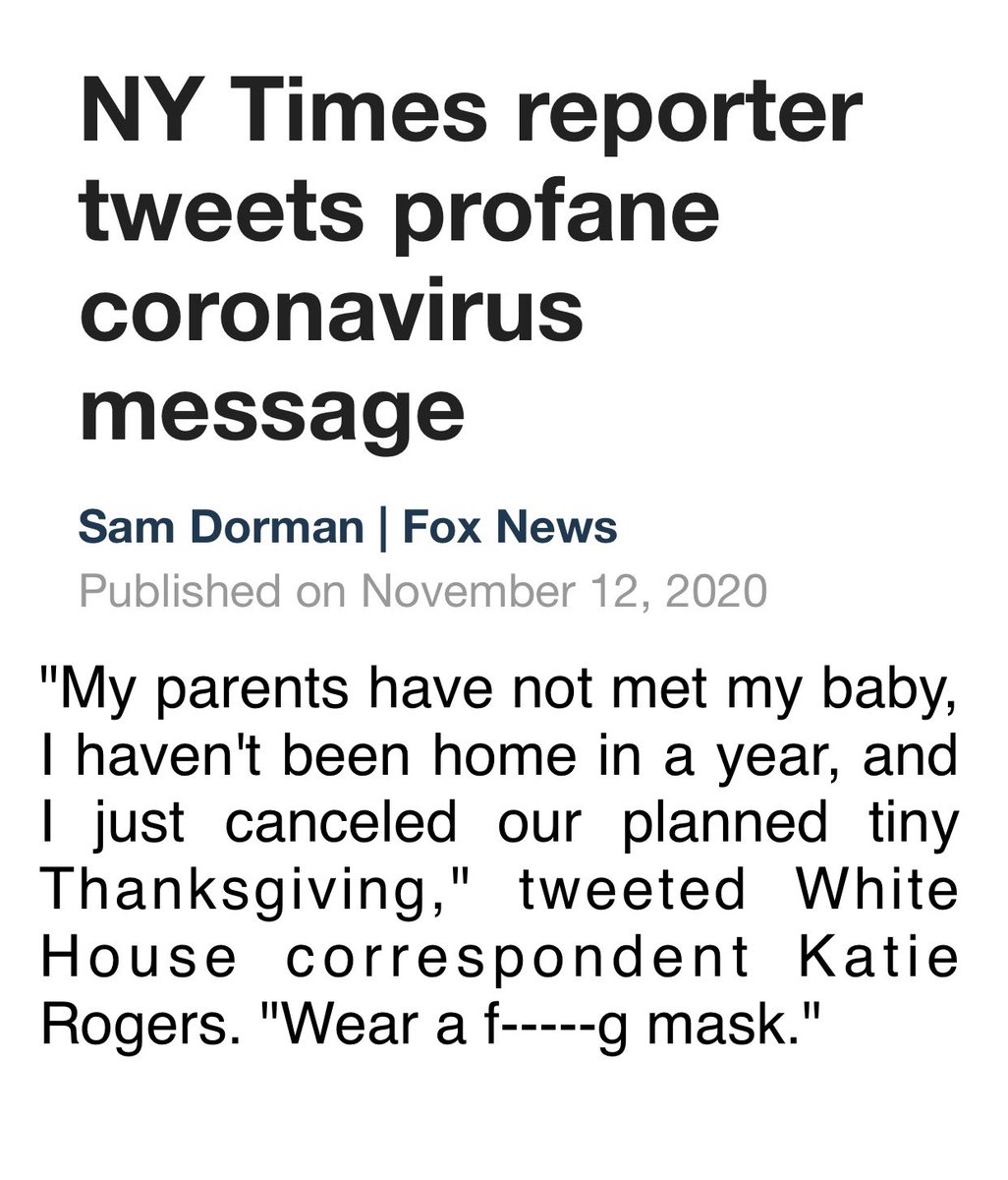 The current WH occupant has tweeted, said, done - or NOT done - literally THOUSANDS of falsehoods &amp; other offenses &amp; been roundly defended by Fox.

A NYT reporter expresses a sentiment, felt by - literally thousands - of Americans, &amp; they call her “profane”. Wow. Just, WOW.