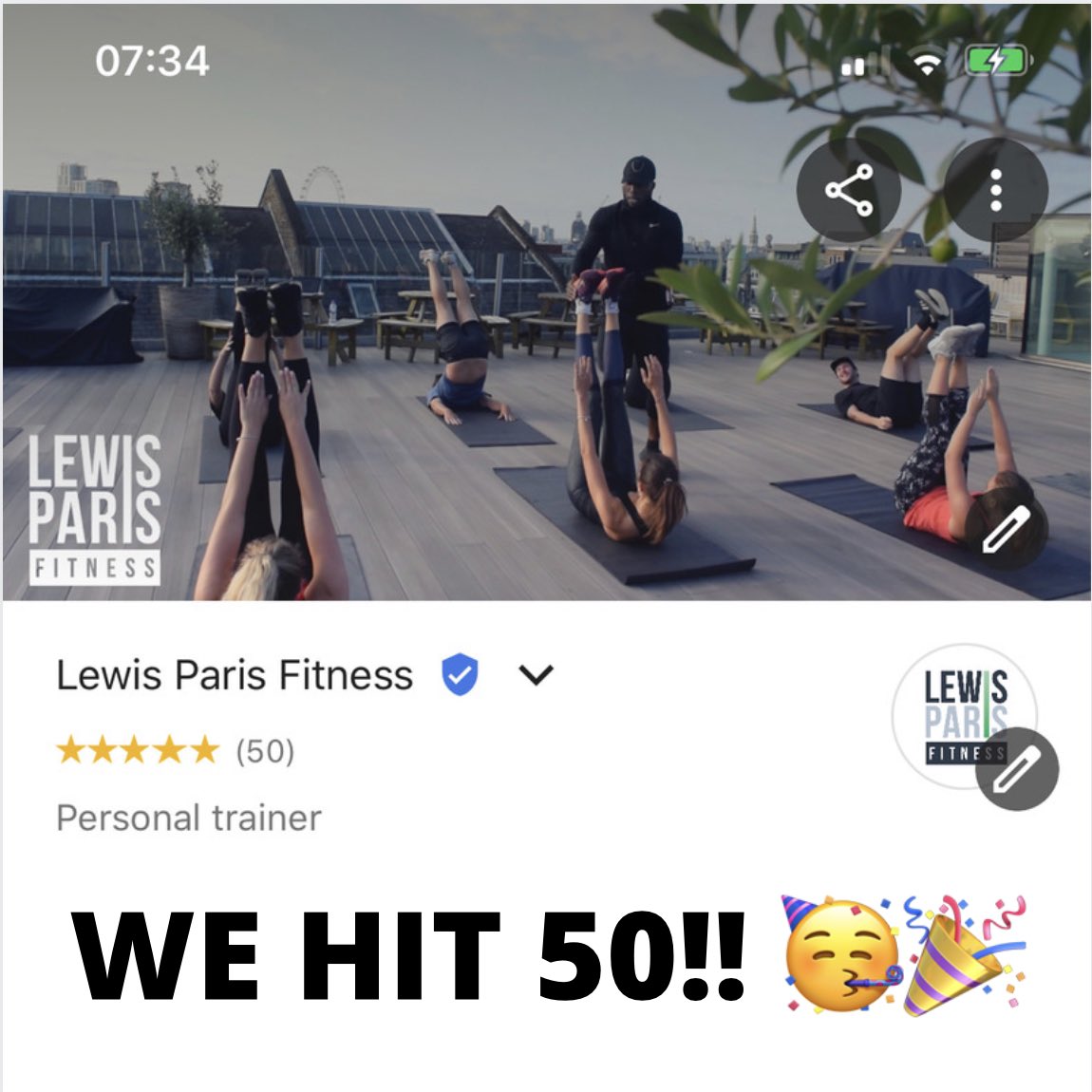 lewispariscoach's tweet photo. WE HIT 50!! ⭐️⭐️⭐️⭐️⭐️

Great to know that the hard work put into the brand is being recognised by members and clients alike.

Here’s to 50 more!! 😁🍾🍾🍾

#googlereviews #onlineclasses #personaltrainer #groupclass #healthandfitness #Wellbeing https://t.co/v9eVZkdaA7