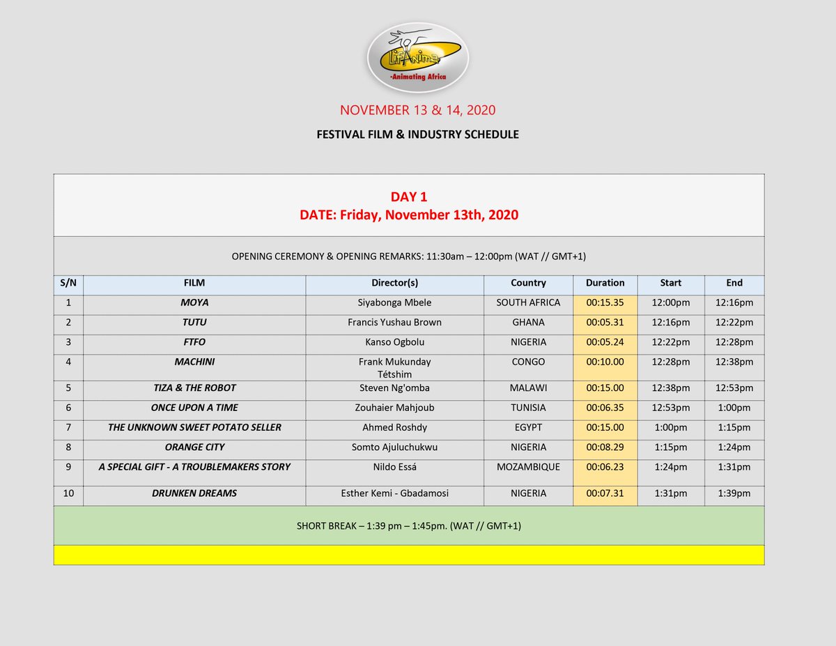 On going: Screening of selected films (African Animation and Live Action) via filmztagram.com