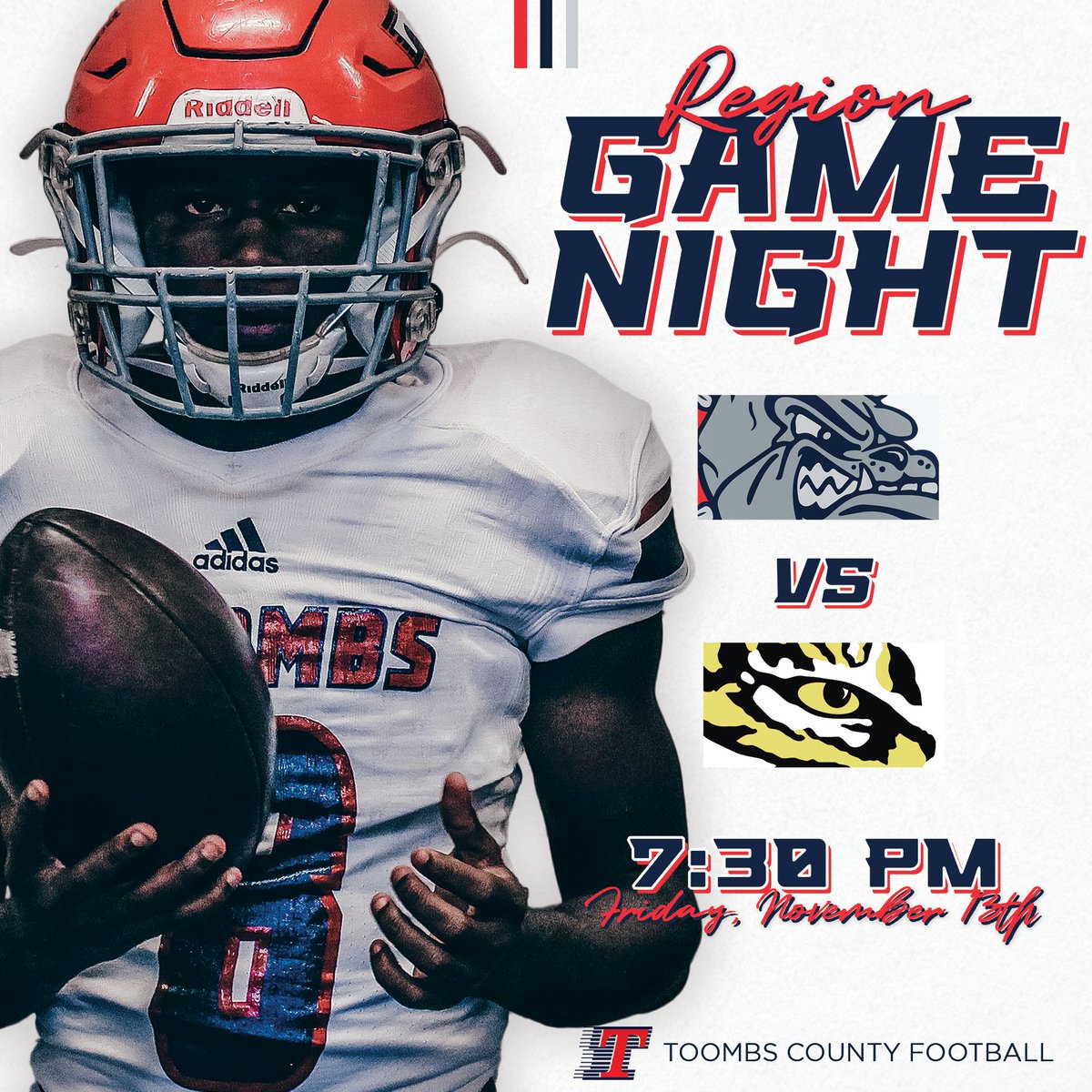ToombsFootball1's tweet photo. It's FRIDAY, which means it's GAME DAY ๐ BULLDOG FAMILY!
It's also SENIOR NIGHT, so come out and support our senior players, cheerleaders, and redcoats!
๐ถ Dogs vs ๐ฏ Tigers
โฐ 7:30 PM
๐๏ธ "The Pit" Booster Stadium
โ
๏ธ 65 and Clear
#BeADog #ToombsCountyFootball #PackThePit https://t.co/myRgsHkhc6
