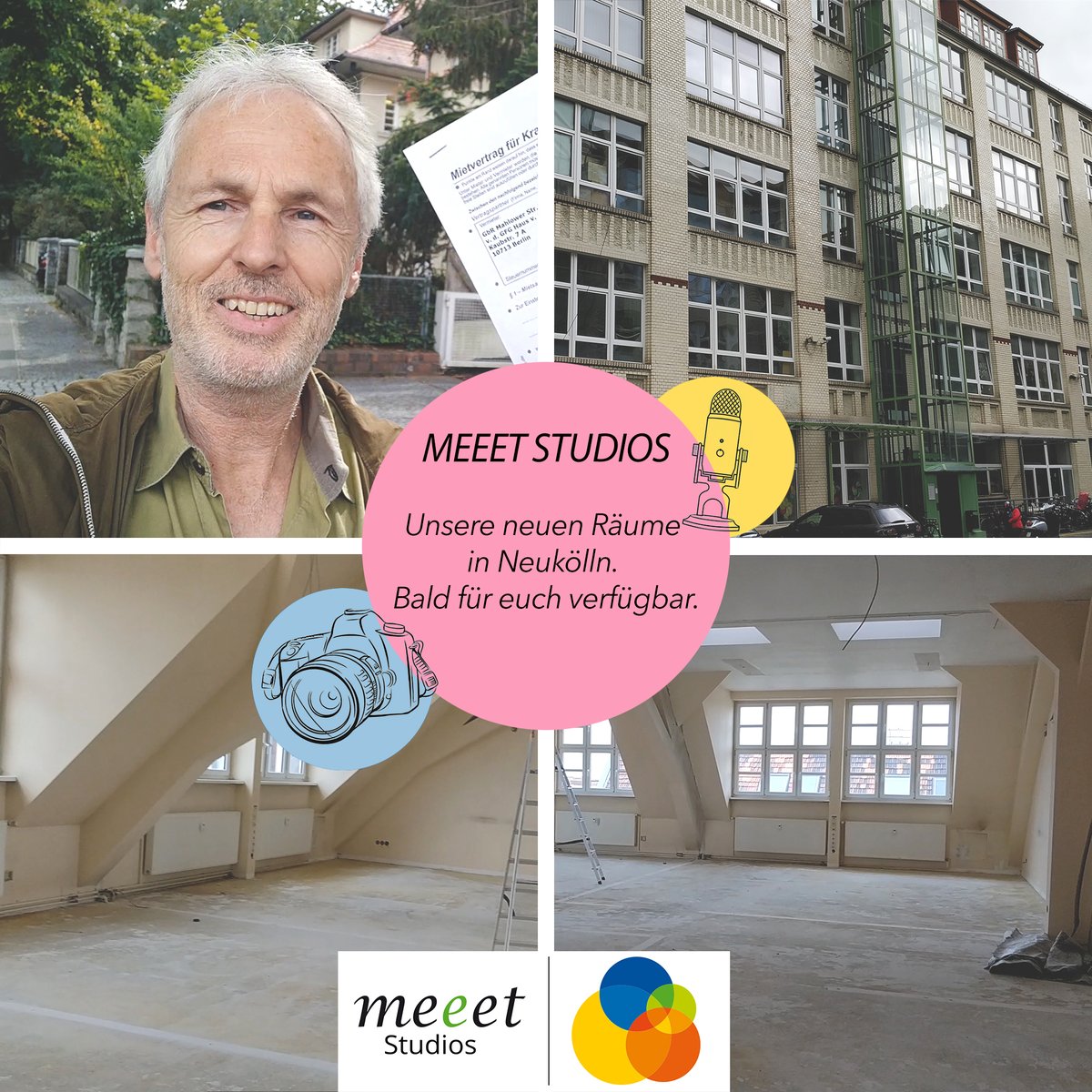 Welche Krise?

Wir bauen die Meeet | Studios!
Der dritte Standort von Meeet entsteht in Berlin Neukölln: Ein perfekter Ort für vor-Ort-, hybride- und online-Begegnungen.
Räume und Technik für Online-Trainigs, Hybrid-Konferenzen, Online Meetings, Youtube Videos und Podcasts.