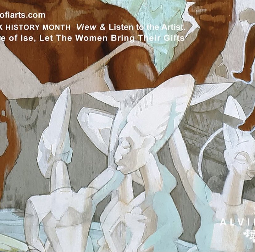 Part of the finished painting 'Yes Olowe of Ise, Let The Women Bring Their Gifts'. View it and listen to the artists thoughts at alvinkofi.com