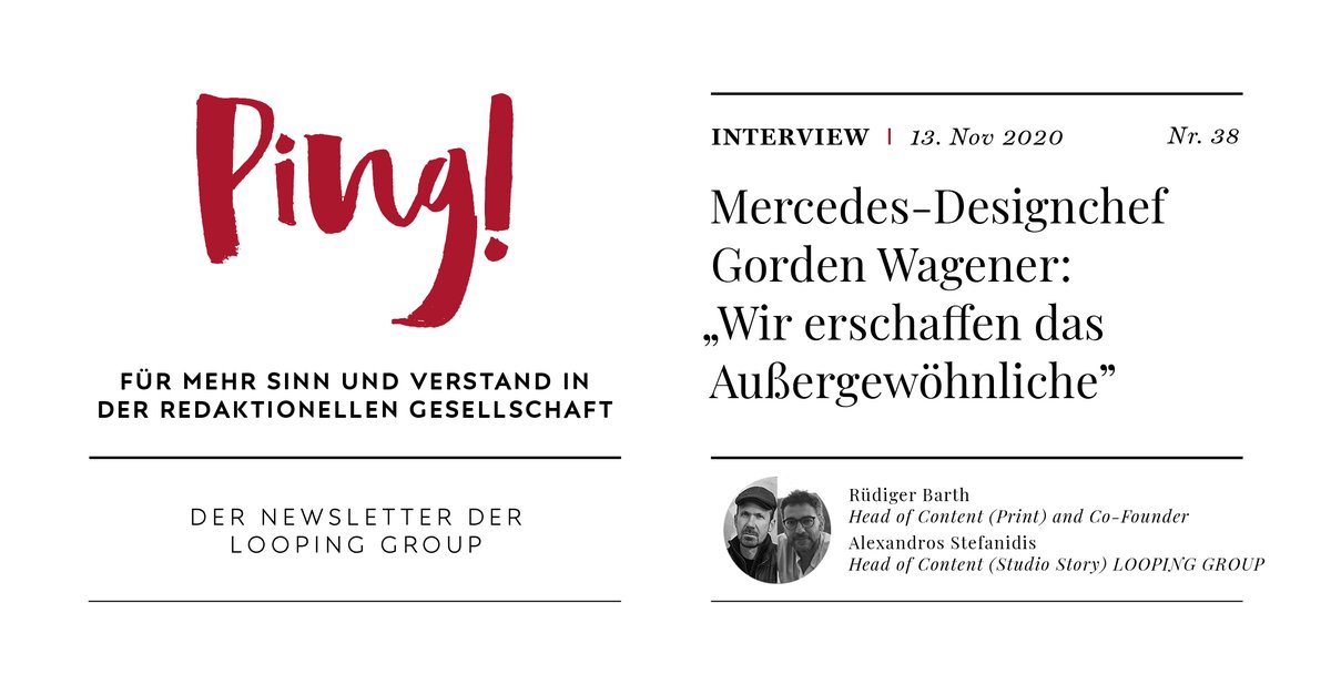 Wer im #Design wirklich Neues erschaffen und den #Luxus von morgen definieren will, muss sich bewusst vom Mainstream absetzen. <a href="/WagenerGorden/">Gorden Wagener</a>, Chief Design Officer der Daimler Group, im exklusiven Ping!-Interview: looping.group/ping/artikel/m… #MercedesBenz