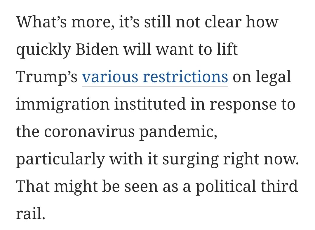 This WaPo article sort of confirms my suspicion. It says Biden will act to let in more asylum seekers and refugees, but will balk at restoring legal immigration (which is mostly skilled). https://www.google.com/s/www.washingtonpost.com/opinions/2020/11/12/biden-is-already-signaling-big-moves-immigration-that-bodes-well/