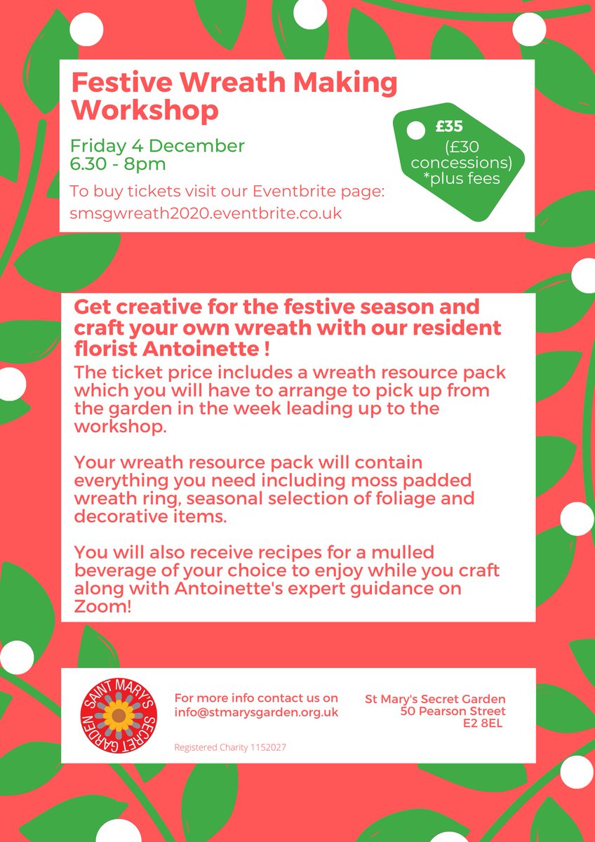 Join us for our annual Festive Wreath Making Workshop, this year online! Tickets on sale now: smsgwreath2020.eventbrite.co.uk