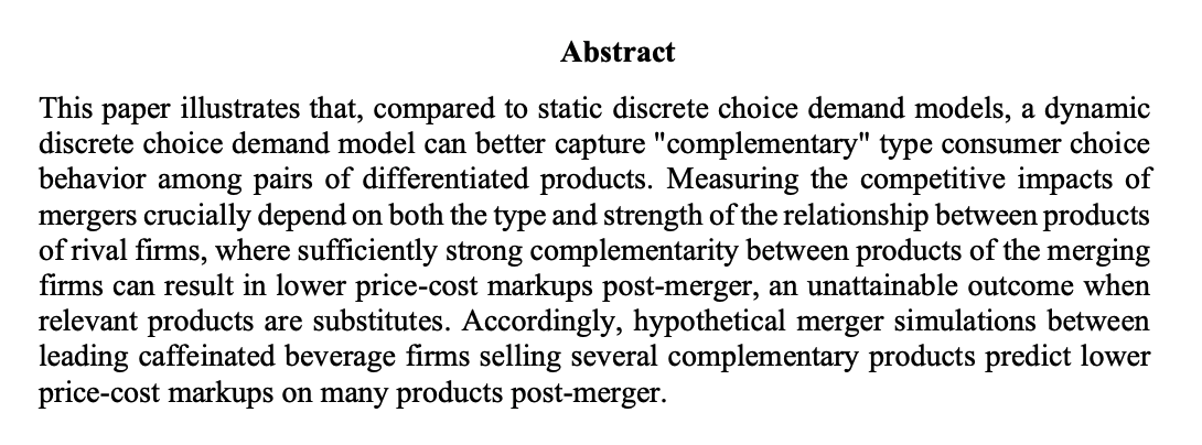 Jingwen LiaoJMP: "On the Importance of Modelling Dynamic Demand for Competition Analysis: The case of Caffeinated Beverages"Website:  https://www.k-state.edu/economics/phd/candidates/liao/index.html