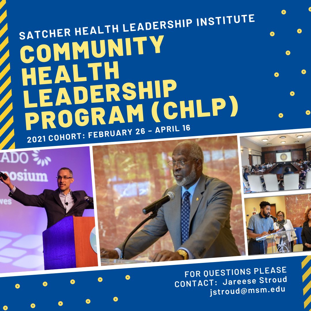 SatcherHealth's tweet photo. APPLY TODAY! The #SHLI Community Health Leadership Program #CHLP is now recruiting for our 2021 virtual cohort. We're looking for community leaders, community advocates, leaders of non-profit organizations, and faith-based representatives to participate. https://t.co/06jnDPckIa https://t.co/sJlVFNHd0v