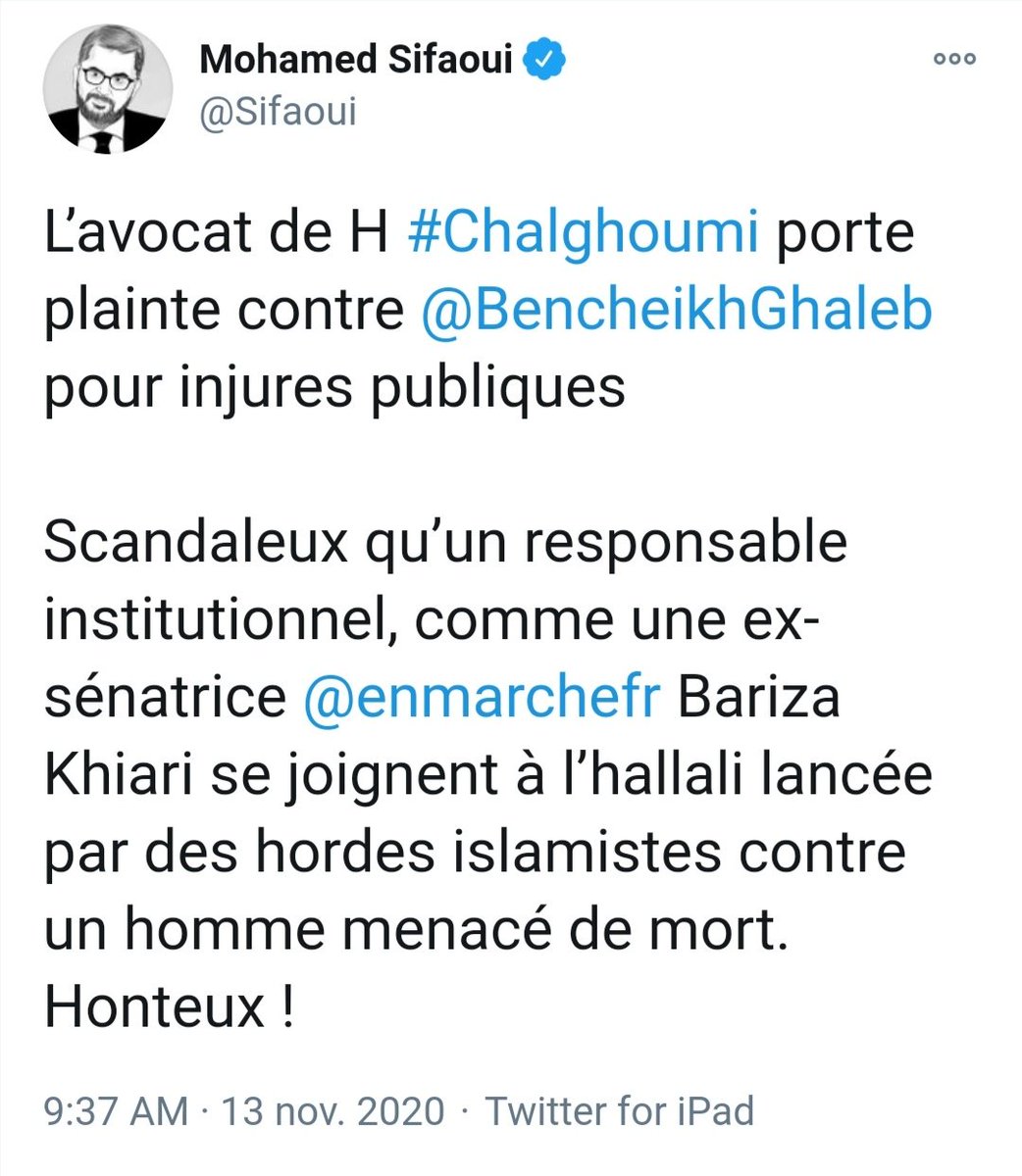 Lorientxpress On Twitter Selon Sifaoui L Avocat De Chalghoumi Porte Plainte Contre Ghaleb Bencheikh Dans Tsa Ce Dernier Avait Qualifie Chalghoumi De Benet Annonant Des Mots Convenus Qui Ne Comprend Meme Pas Les