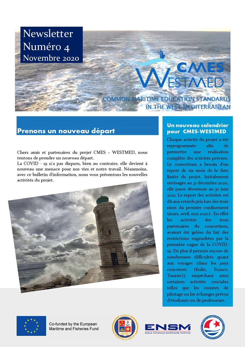 CWestmed's tweet photo. Novembre 2020 @CWestmed #Newsletter #4 sur la #formation
@FondazioneAIMM @ENSM #IMFMM @EU_MARE https://t.co/58WkDc3WC5