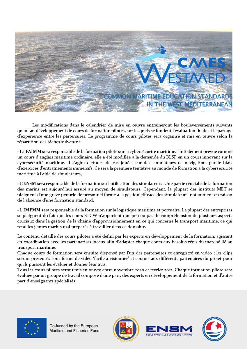 CWestmed's tweet photo. Novembre 2020 @CWestmed #Newsletter #4 sur la #formation
@FondazioneAIMM @ENSM #IMFMM @EU_MARE https://t.co/58WkDc3WC5