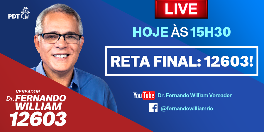 FernandoPdt's tweet photo. Chegamos na reta final e a live de hoje será às 15h30 para conversar sobre esse momento! Veja quem está apoiando minha candidatura e peço que, no domingo, vote 12603 para que eu possa continuar fazendo o Rio melhor e igualitário para todos!
#É12 #FernandoWilliam12603 #PDT https://t.co/Ow57TnKDyG