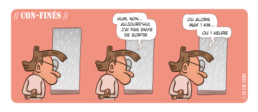 lecilvert's tweet photo. Grosse motivation de sortir dehors, la liberté d'1km c'est encore meilleure quand il pleut :) #BD #StripBD #Dessin #confinement https://t.co/scgZNggGQI