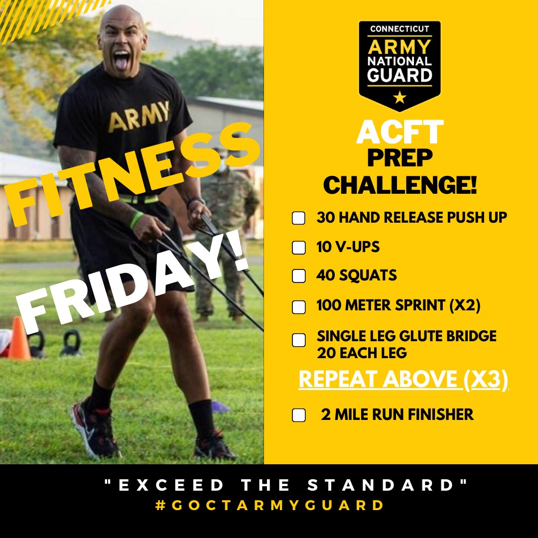 💫ACFT CHALLENGE❕
.
.
.
Let us know how you do in the comments section! 👇Like and share for more challenges like this❕
.
.
.
DM us the words “SERVE” to begin your journey with the CT ARMY GUARD today!🇺🇸
.
.
.
#ACFT #usarmywarriorfitnessteam #FitnessFriday