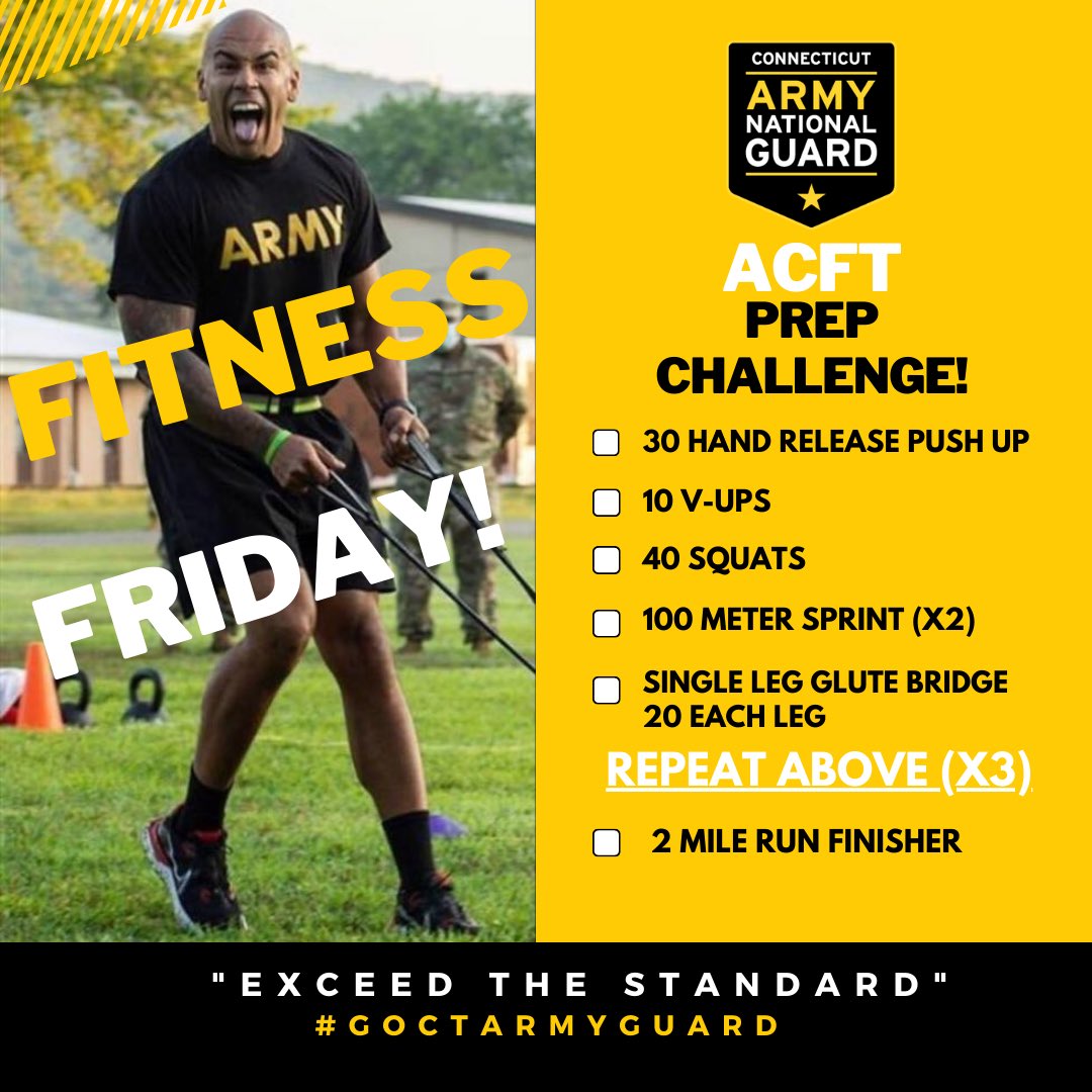 💫ACFT CHALLENGE❕ . . . Let us know how you do in the comments section! 👇Like and share for more challenges like this❕ . . . DM us the words “SERVE” to begin your journey with the CT ARMY GUARD today!🇺🇸 . . . #ACFT #usarmywarriorfitnessteam #FitnessFriday