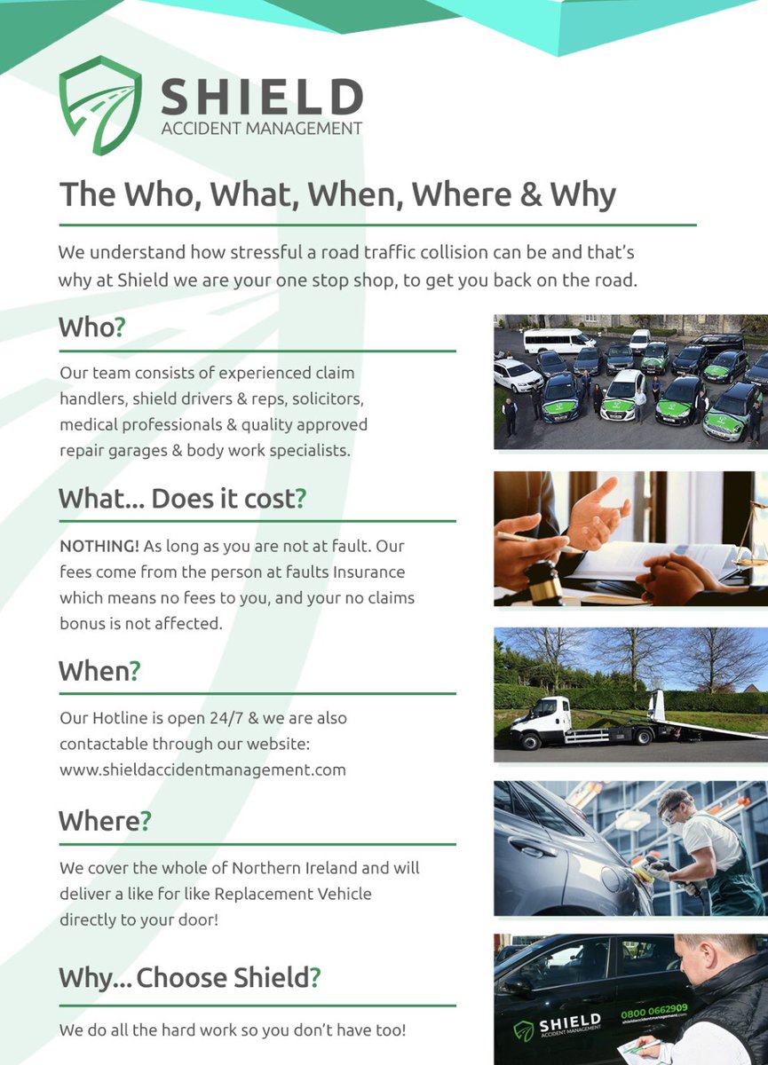 AccidentShield's tweet photo. If you have been involved in a Non Fault Accident...Shield can help 🛡
What do we do ?
Everything...So you don’t have to!
#shield #crash #nonfault #recovery #repairs
#vehiclereplacement #free #personalinjury
#claims #letushelp #NorthernIreland https://t.co/sSt5J0eprL