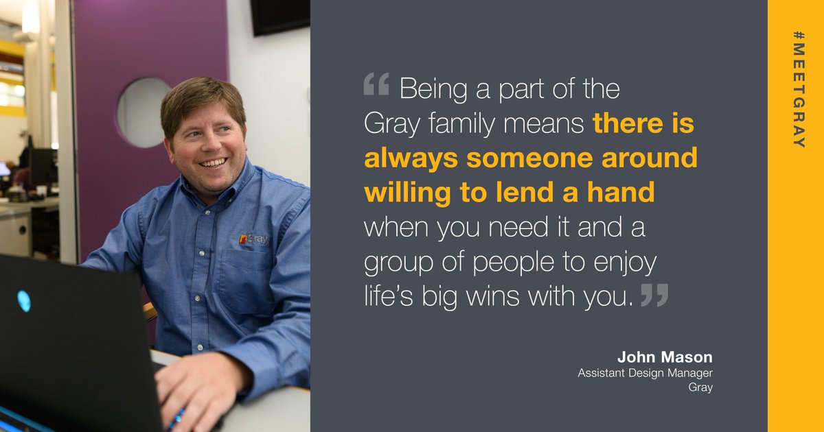 lifeatgray's tweet photo. Gray is, in one word, family. We had the opportunity to sit down with Assistant Design Manager John Mason to talk about his time in the #GrayFamily and what makes his work so meaningful. https://t.co/qu4r1FdXLb #MeetGray https://t.co/h1vyfMuAjV