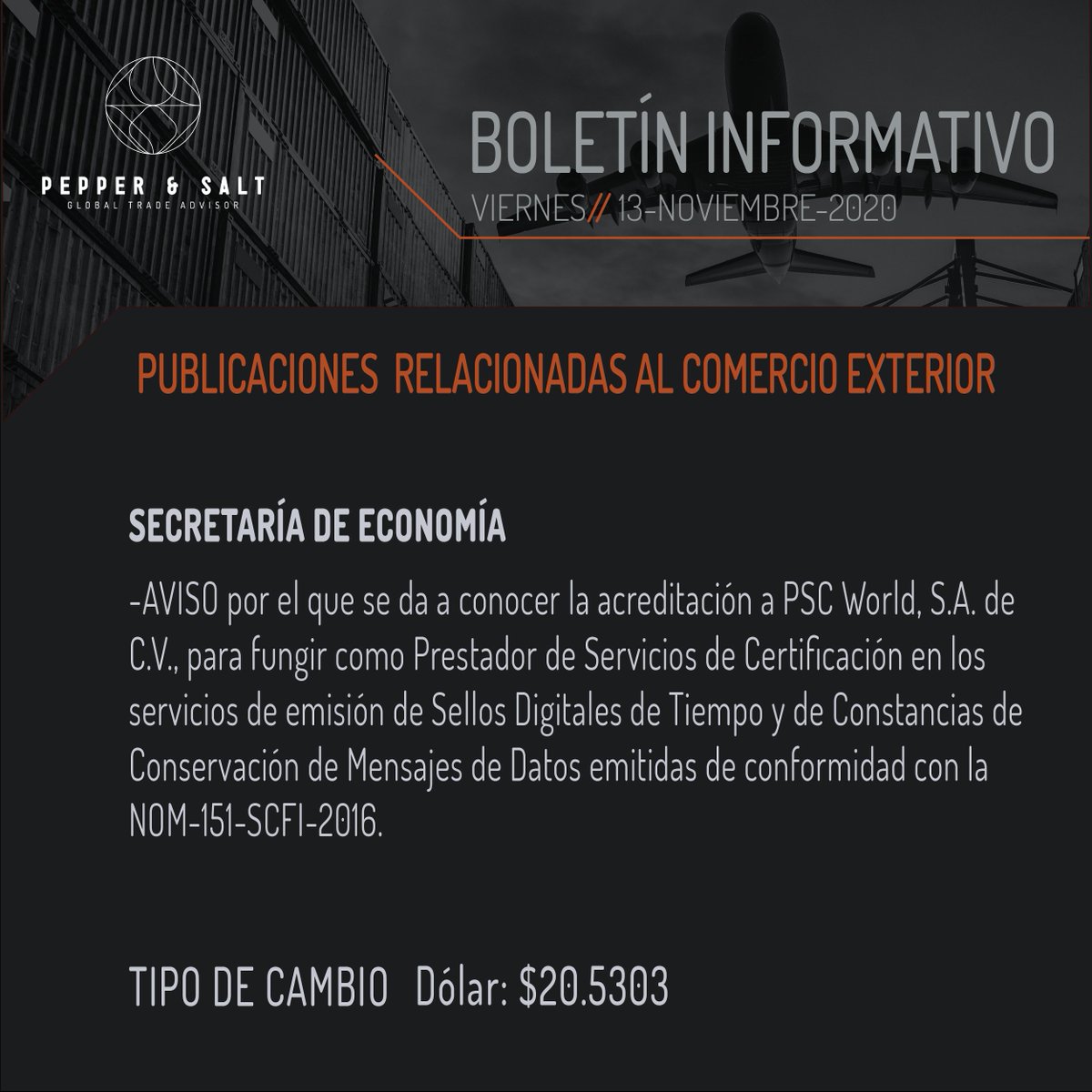 Pepper_and_Salt's tweet photo. 📰Publicaciones Relacionadas al Comercio Exterior
💵 $20.5303

SECRETARÍA DE ECONOMÍA
➡️ https://t.co/0mTSOUtFP5

👨‍💼Asesoría en: info@pepperandsalt.mx

#ComercioExterior #ComercioExterioryAduanas #NegociosInternacionales #SecretaríadeEconomia #DOF https://t.co/dVRO1Py6U5