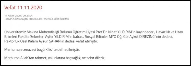 avumuryildirim's tweet photo. Gaziantep Üniversitesi'nin internet sitesinde yer alan bir vefat ilanı. Tüm üniversite birbirinin akrabası. Üniversiteden çok saltanatın hüküm sürdüğü küçük bir yerleşkeye benziyor.

#GaziantepÜniversitesi https://t.co/bihl6ZsNXM