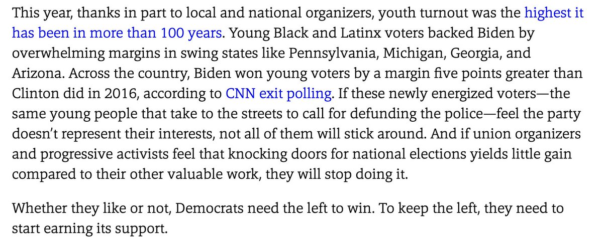 It's true that, for the most part, progressives don't have an electoral alternative outside of the Democratic Party. But at a time when elections are decided at the margins, the Democrats actually can't afford to demobilize the people who keep helping them win.