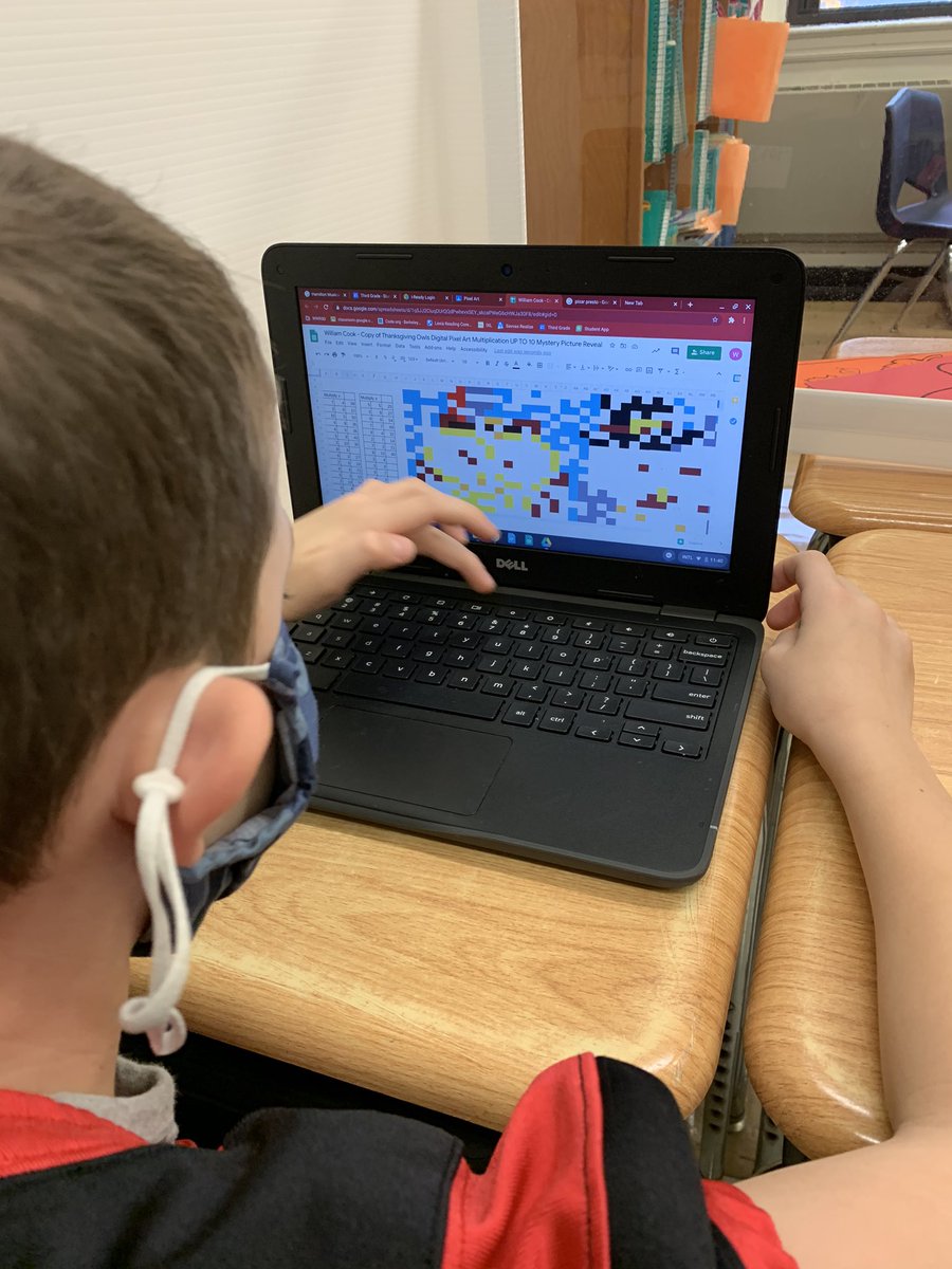 MrsAshinsky's tweet photo. Using pixel art to practice our multiplication facts! We love doing these. What will it be?  HINT: think Thanksgiving! 🦃 https://t.co/bfM51GlKhE
