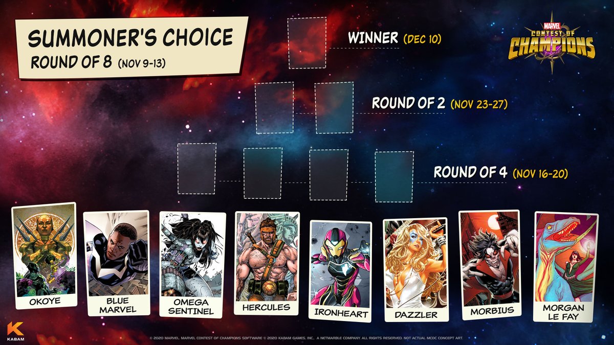 Marvel Contest of Champions on X: 'Which character will make it into the Round of 4? YOUR vote matters. Don't forget to vote for your favorite before it's too late! #MCoCSummonersChoice #MarvelContestofChampions #