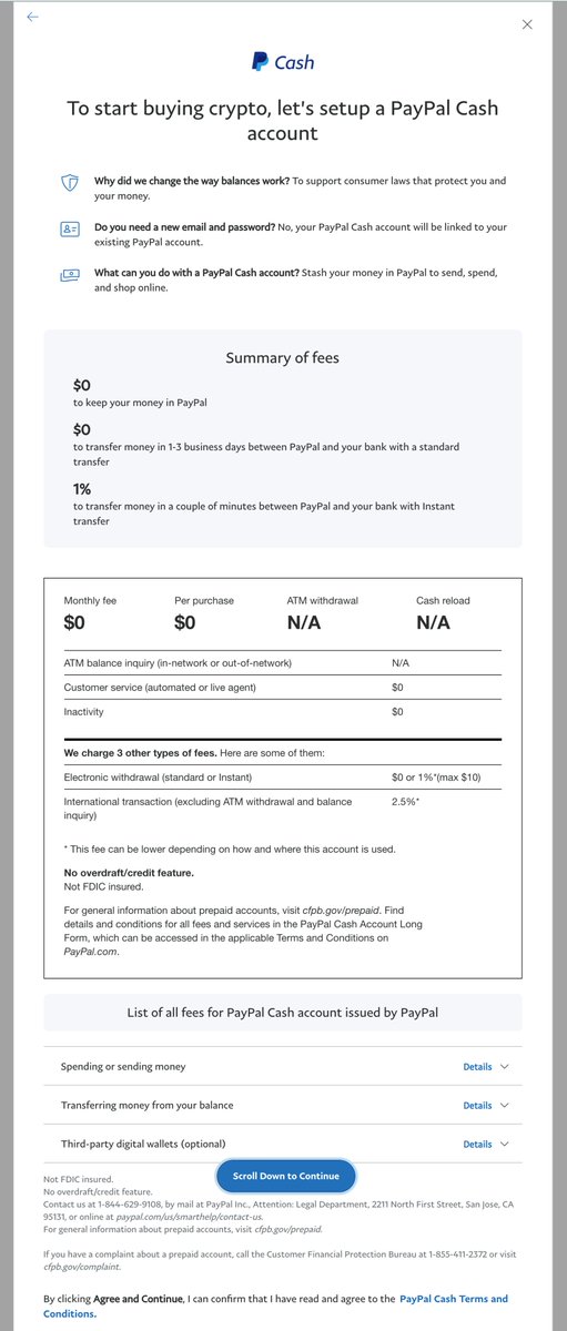 "Paypal Cash" account?Is "Paypal Cash" their product name for a Crypto Wallet?