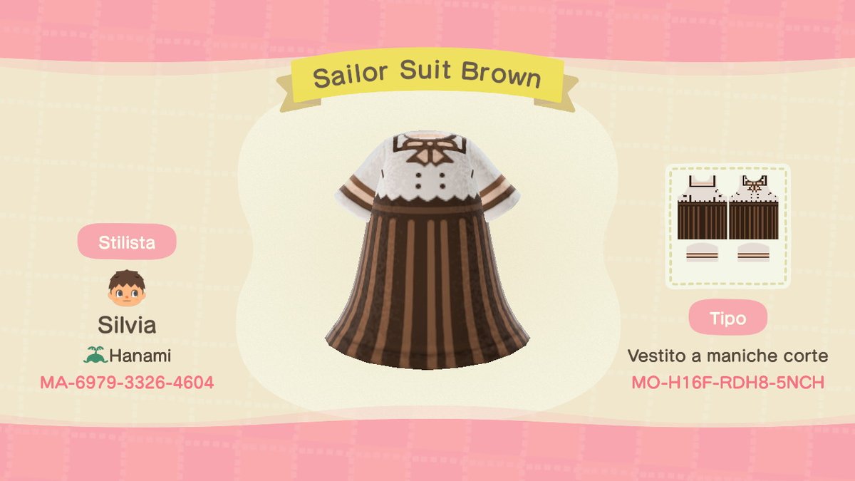 SilviaWayne2's tweet photo. Someone request me the sailor suit but in brown :D #AnimalCrossing #ACNH #NintendoSwitch #ACNHDesign #ACNHModel https://t.co/vZWTqc9h7X