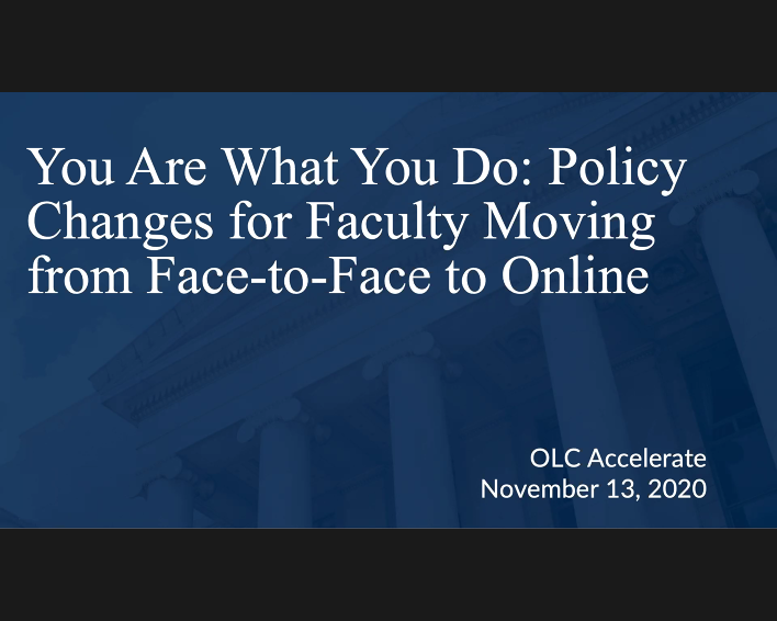MBMessner's tweet photo. Thrilled to be the session chair for You Are What You Do: Policy Changes for Faculty Moving from F2F to Online at #OLCAccelerate  The team from @wcet_info is here to share policy info with all - come join us! https://t.co/tSalRgGKTJ