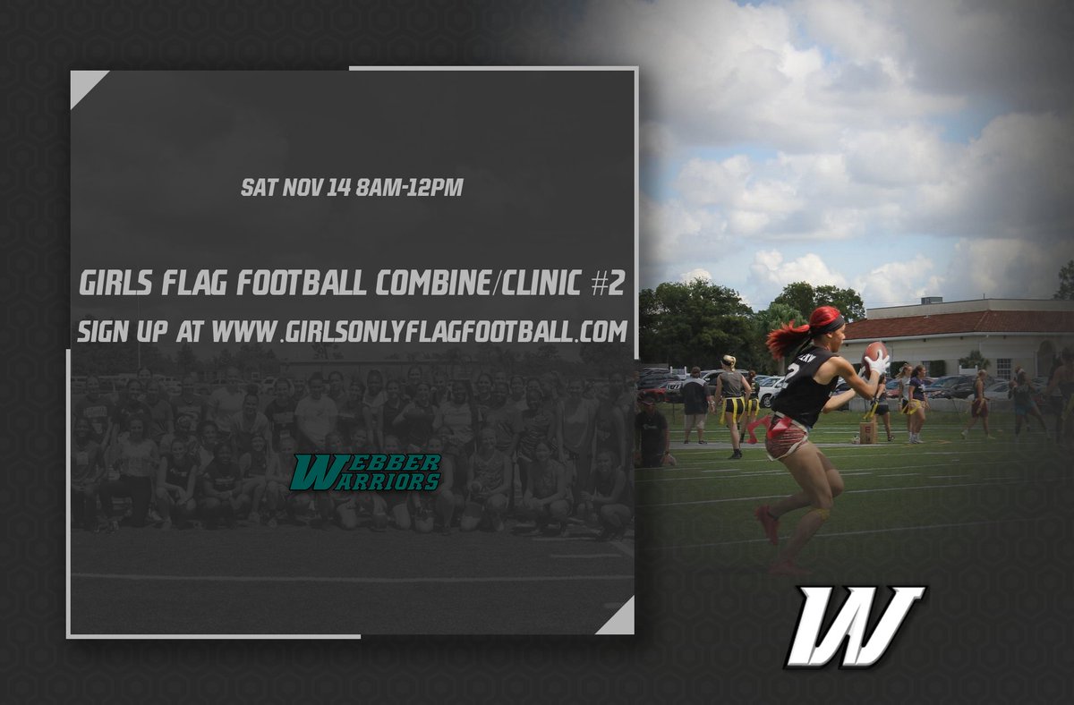 webberflagfoot1's tweet photo. Change for tomorrow.  We will be on the TURF FIELD at 8am.   still time to sign up.  Can't wait for all the incredible flag football players.  @FPCFLAGFB @dawgsgirlsflag @LetoFlagFootbal @RVSharksFlag @RavensFlagFB https://t.co/z2NCvL70JA