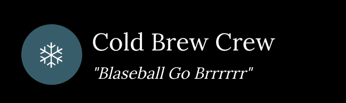 Cold Brew Crew
Team Captains: Nerd Pacheco, hitter. Winnie Hess, pitcher