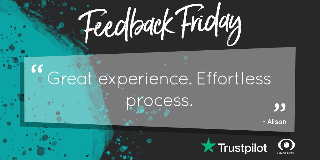 LifeSearch's tweet photo. Exactly how things should be! Thanks Alison #FeedbackFriday #LifeSearch https://t.co/j4eFDteQVy