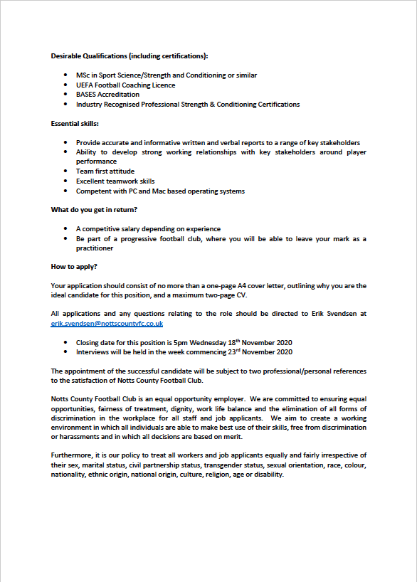 Job: First Team Strength & Conditioning Coach

Place: @Official_NCFC 🏴󠁧󠁢󠁥󠁮󠁧󠁿

💰Salary: TBC

📆 Deadline: 18/11/2020

ℹ️ For more details 👇