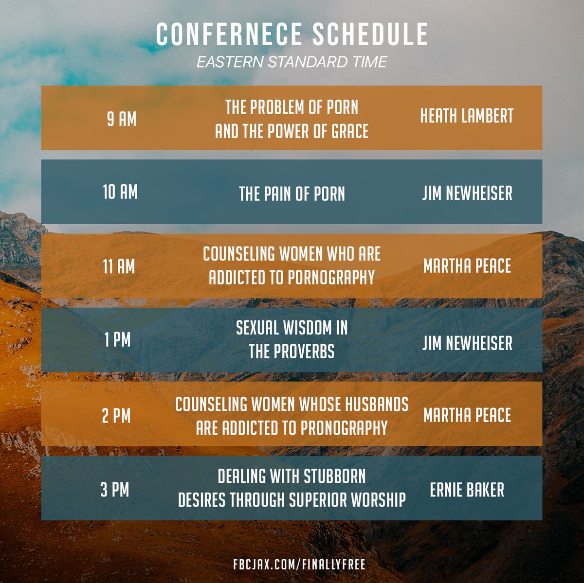 It's almost time for the #FinallyFreeOnline conference! Join us at 9 AM EST for the first session with @Heathblambert  on "The Problem of Porn and the Power of Grace." Watch it for free at fbcjax.com/finallyfree.