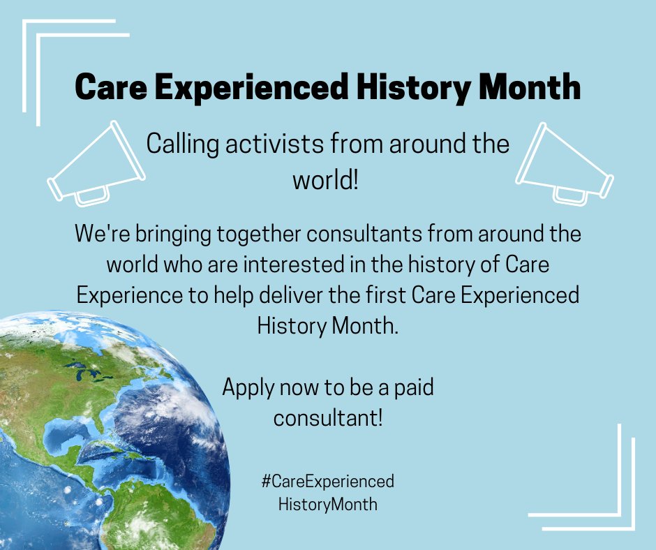 We’re calling on activists around the world to help us shape the first ever #CareExperiencedHistoryMonth in April 2021. If you're interested in telling the history of Care Experienced people in your country, apply to be a consultant on the steering group:
docs.google.com/forms/d/e/1FAI…