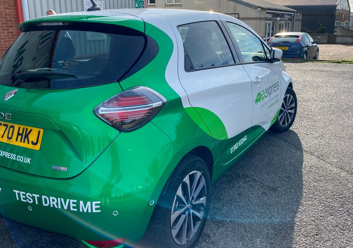 iow_ev's tweet photo. We're very pleased with David's new car wrapping on his fully electric @renault_uk ZOE!

Thank you to @NosyMarketing  for the design and Signpost Express @SignpostExpress  for the printing/application.

#IsleOfWight #Hampshire #EV #ElectricVehicle https://t.co/T2HrRYz1au