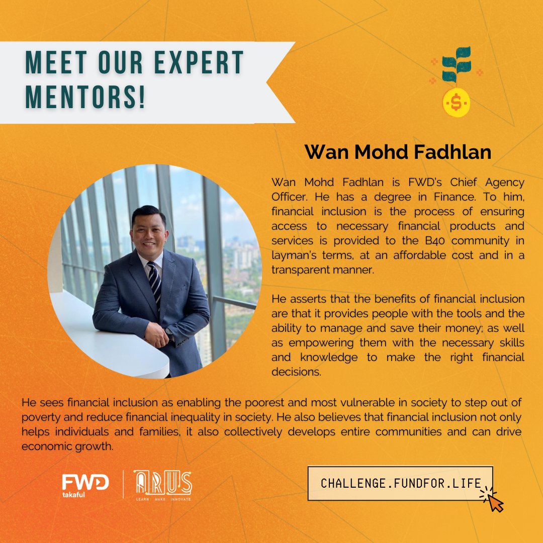ArusAcademy's tweet photo. Meet our mentors! These experts will be guiding you through their expert insights and feedback throughout the Digital Financial Inclusion Challenge! 

Apply before 16th Nov at https://t.co/Q0HYghOzO7 

#FundForLife #DigitalFinancialInclusionChallenge https://t.co/u6wc5RMWpX