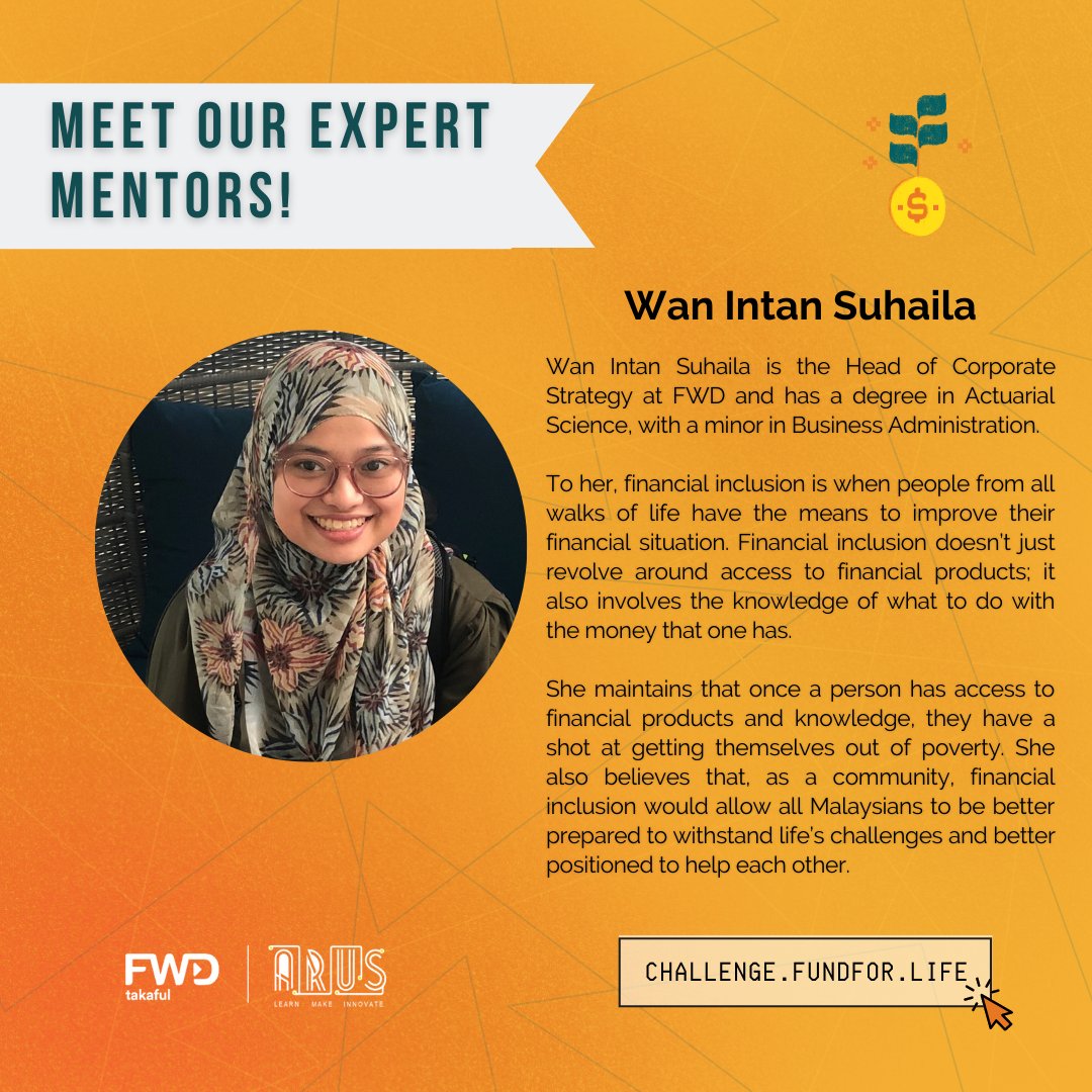ArusAcademy's tweet photo. Meet our mentors! These experts will be guiding you through their expert insights and feedback throughout the Digital Financial Inclusion Challenge! 

Apply before 16th Nov at https://t.co/Q0HYghOzO7 

#FundForLife #DigitalFinancialInclusionChallenge https://t.co/u6wc5RMWpX