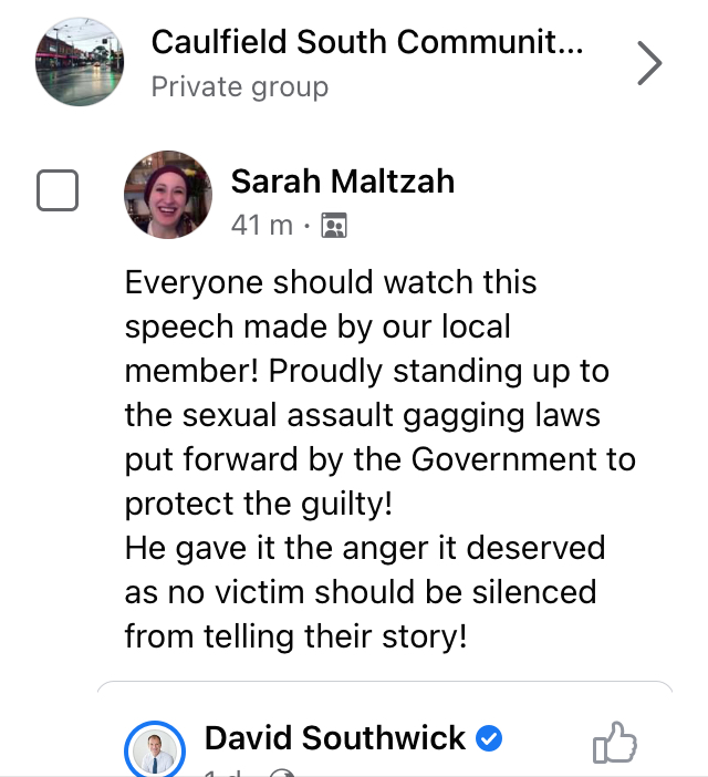 There have been a few like this. But the one that broke the camel's back (AKA making me lose my patience) was earlier today - a very enthusiastic post from a woman named Sarah Maltzah. She needed to tell us how wonderful Davis Southwick was today!