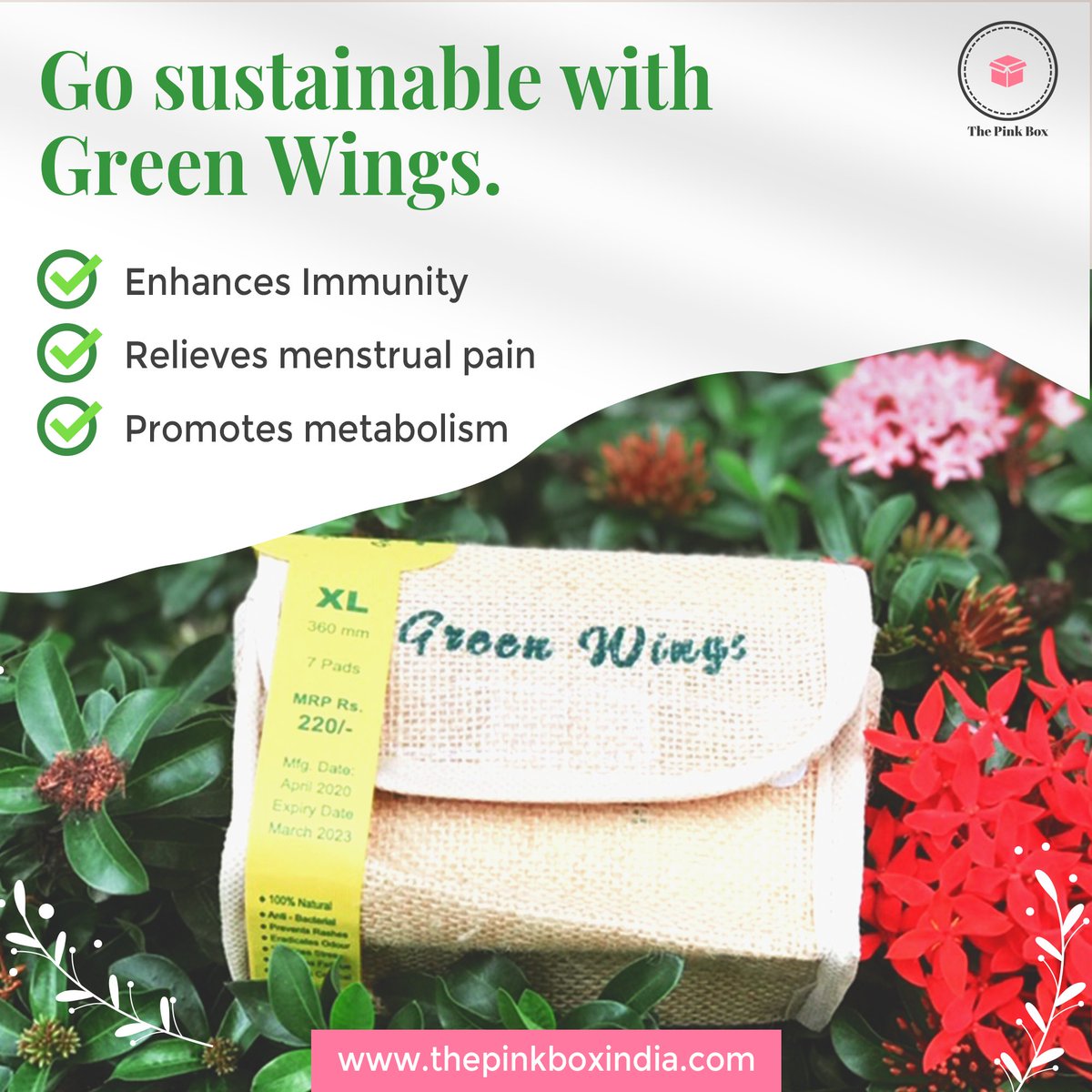 ThePinkBoxIndia's tweet photo. Here's a pad that gives you more than just comfort!
Go green with Green Wings that's here to enhance your health while comforting you during that time of the month.
#thepinkboxindia #pinkbox #sustainable #sanitarypads #sanitaryessentials #greenwings https://t.co/u3ZTi0SfMF