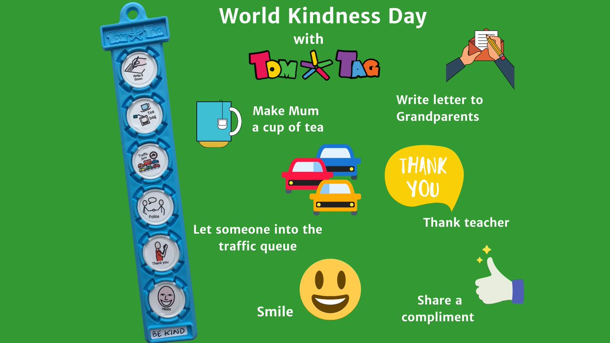 Happy World Kindness Day! Tom and I thought about some ideas for making kindness part of our day. We created a handy #TomTag ( using symbols under licence from <a href="/Widgit_Software/">Widgit</a>  to remind us! 
#WorldKindnessDay #firsttmaster #Autism