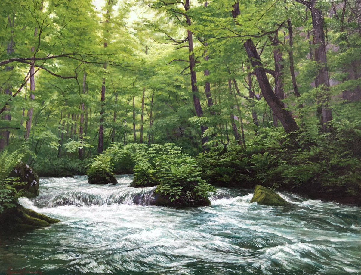 油絵/川田順/渓流/奥入瀬/10号/裏書/サイン/真筆 - luxprotectsolutions.lu
